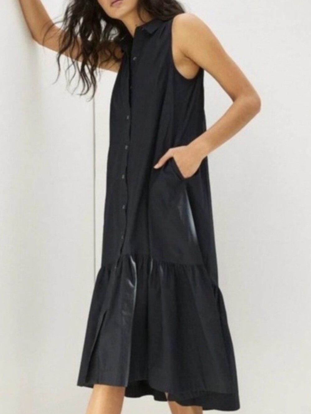 Maeve by Anthropologie Paola Flounced Midi Dress Black Small - Picture 3 of 16